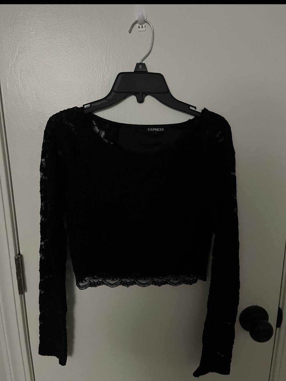 Express Women's Black Lace Long-Sleeve Crop Tee Size Small